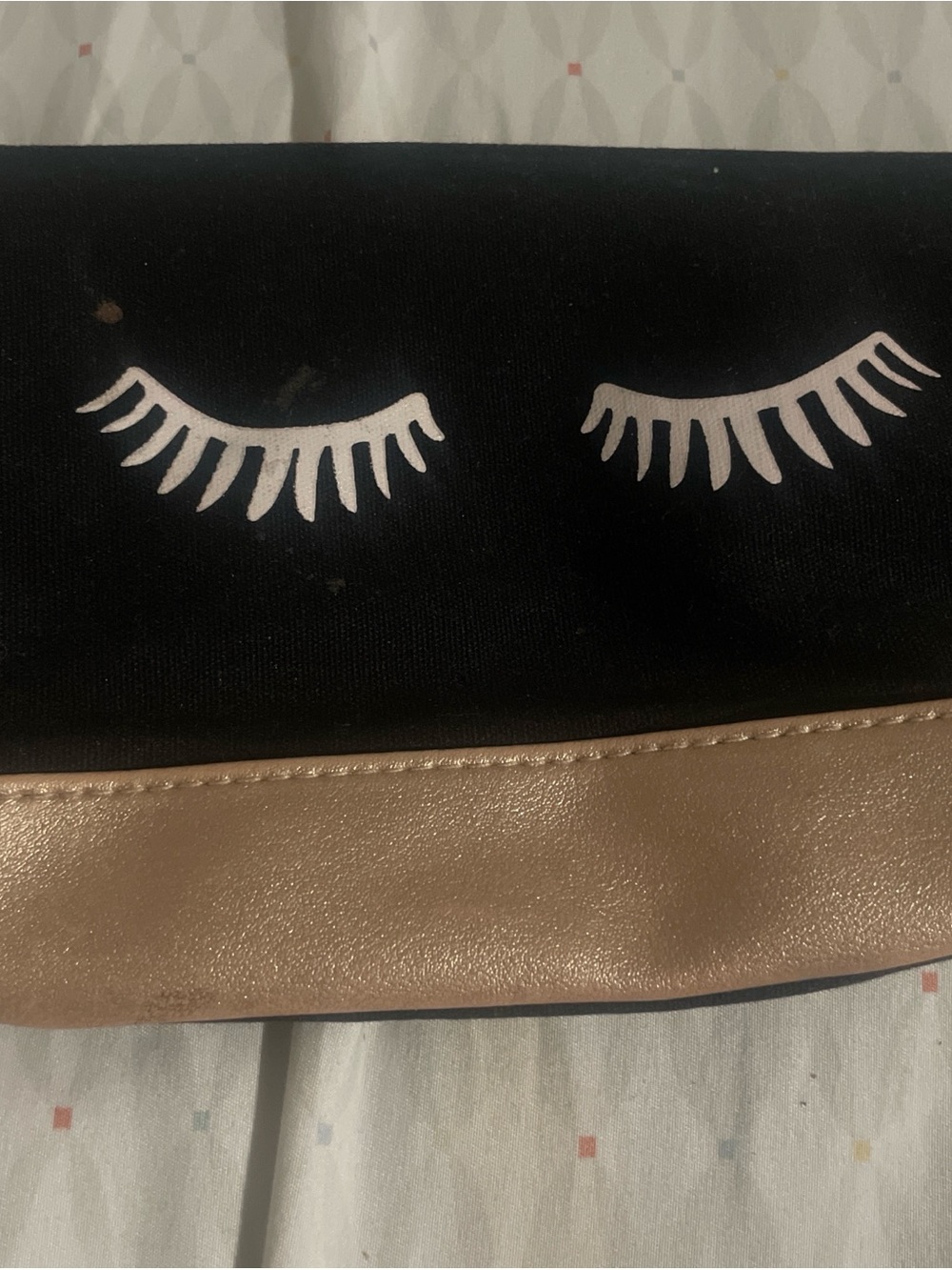 Makeup Bag with Rose Gold Trim and Eyelash Print